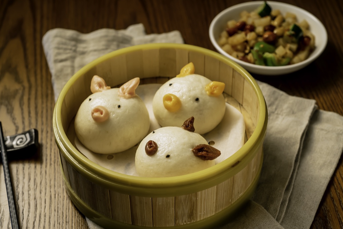 Adorable piggy shaped steamed bun at Din Ding Dumpling House