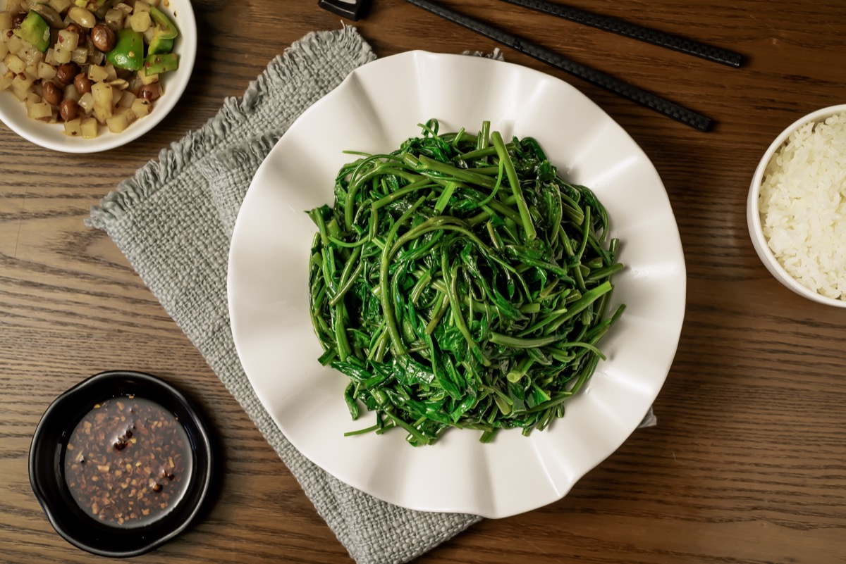 Sautéed water spinach with garlic at Din Ding Dumpling House CA